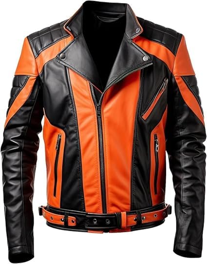 Black & Orange Cafe Racer Bomber 90s Motorcycle Retro Vintage Biker Leather Jacket