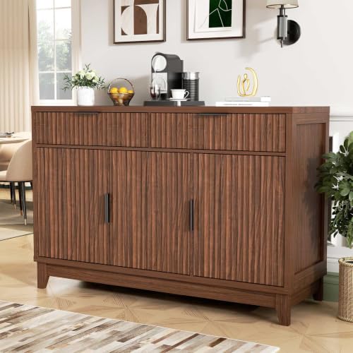 Vabches 47.2" Modern Fluted Sideboard Buffet Cabinet with Storage, Walnut