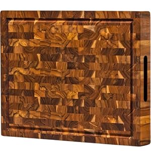 Extra Large End Grain Butcher Block Cutting Board [1.5″ Thick]. Made of Teak Wood and Conditioned with Beeswax, Flaxseed Oil & Lemon Oil. 20″ x 14″ Chopping Board by Ziruma.