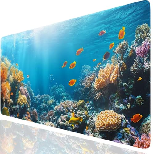 Tapis de Souris XXL 600x300x3mm Corail Tapis de Bureau Multifonctionnel et Etendu, Bleu Mouse Pad Lmperméable et Antidérapant, Migliora la Precisione e la Velocità, Convient pour Deco Bureau GKfr-6282