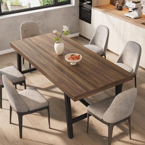 Image of GarveeHome Industrial Dining Table for 6-8, 70.87 inch Heavy Duty Rectangular Kitchen Table with 2 inchx2 inch Metal Legs & Wood Top, Large Dining Table for Home Office, Dining (Brown, 71 inch Non-Extendable)