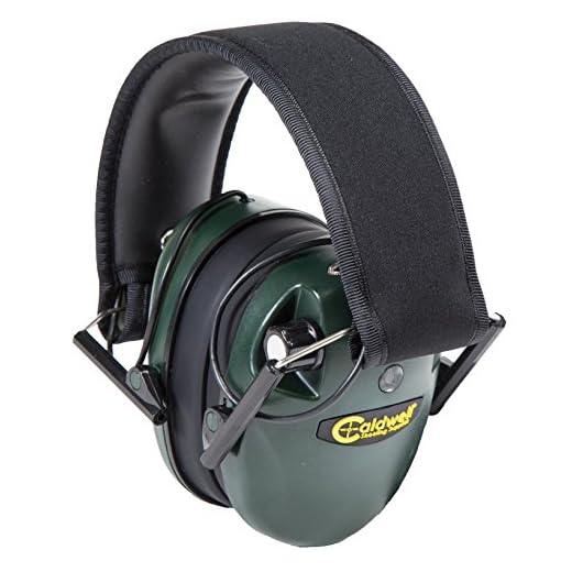 Caldwell E-Max - ADULT Green - Low Profile Electronic 23 NRR Hearing Protection with Sound Amplification - Adjustable Earmuffs for Shooting, Hunting and Range