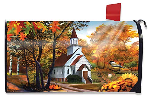 Briarwood Lane Autumn Church Sunset Magnetic Mailbox Cover Fall Scene Standard