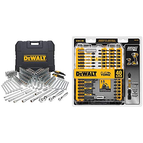 DEWALT Mechanics Tools Kit and Socket Set, 204-Piece (DWMT72165) & Screwdriver Bit Set, Impact Ready, FlexTorq, 40-Piece (DWA2T40IR),Black/Silver IMPACT READY FlexTorq Screw Driving Set, 40-Piece