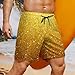 Men & Boys Classic Fit Swim Trunks for Beach Gym Sport Quick Dry Drawstring Basic Board Shorts with Pockets, Underwear Beautiful Gold Bling Glitter Sparkles Pattern Fashion Cargo Short