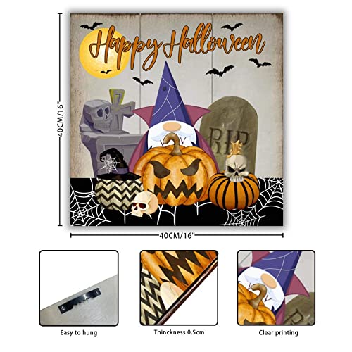 Déco Halloween citrouille et gnome en bois pour suspension murale maison 40 cm - 2