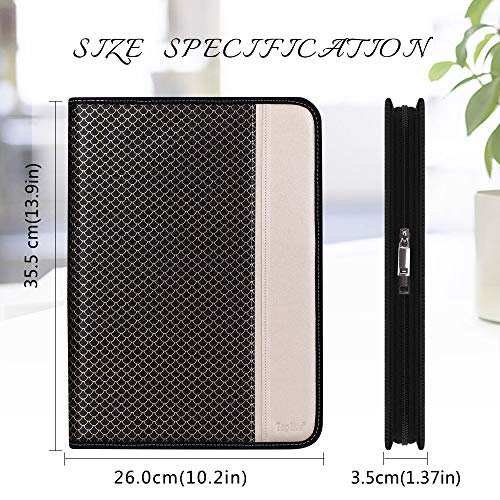 Toplive Zippered Padfolio Portfolio Case,Executive Business Conference Folder Document Organizer with Letter/A4 Size Clipboard, Business Card Holder,Mermaid Black