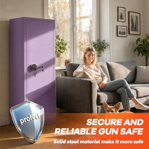 Image of Bonusall 12-15 Gun Safe for Rifles, Large Rifle Safe for 9 Rifles & 4 Pistols with Digital Keypad, Anti-Pry Steel Cabinet, Adjustable Shelves & Dual Alarm for Home-Purple