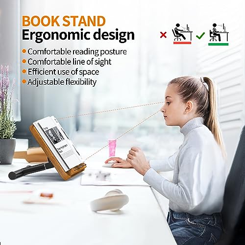 Image of NAMON 2-in-1 Dual-use Floor & Desktop Book Stand, 100% Solid Wood, Height Adjustable from 16.5 inch to 51 inch, Floor Reading Stand with Page Clip for Cookbooks, Sheet Music, Projector (with a T-Shaped)