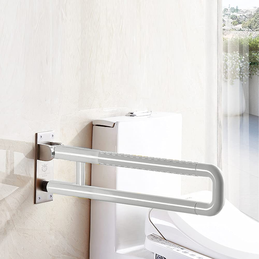 Barra Abatible Baño Barra de Seguridad Barra Seguridad Baño Para Ancianos y Minusválidos Inoxidable (Blanco)