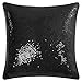 sourcing map Lentejuela Almohada Fundas Brillante Espumoso Cómodo Satín Cojín Cubiertas Decorativo Funda Almohadas para Fiesta Navidad Nuevo Año 16 x 16 Pulgadas Negro