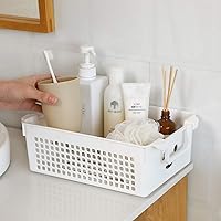 Vista 3 de Cestas de almacenamiento apilables de plástico con asas, juego de 4 (color blanco, gris)