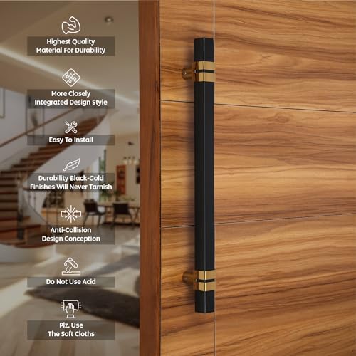 Image of LAPO 18 inch Square Stainless Steel Door Handle for Main Door /Glass Door Pull Push Handle /Main Door Handle for All Door-Pack of 1 | Black-Gold Finish | 3 Years Warranty