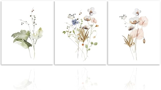 Dazzlewall Watercolor Flower Wall Decor Poster Minimalist Wildflower Wall Poster for Bedroom Living Room Decor 8x10 in Set of 3 Unframed