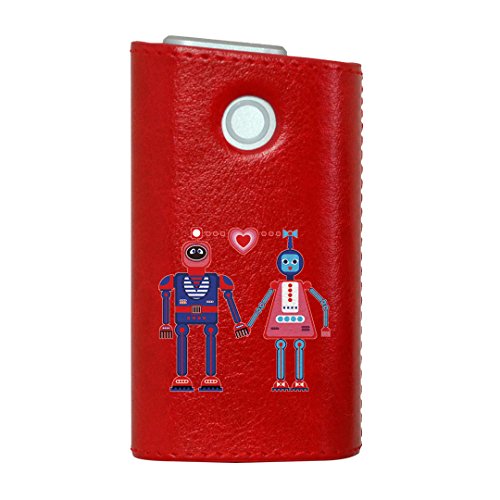 glo グロー グロウ 専用 レザーケース レザーカバー タバコ ケース カバー 合皮 ハードケース カバー 収納 デザイン 革 皮 RED レッド ロボット ハート かわいい 011929