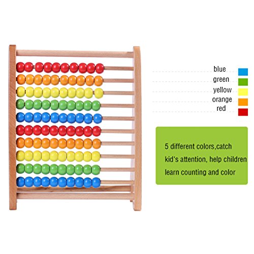 Wondertoys Wooden Abacus Educational Counting Toy 100 Beads Math Tool Toddler Gifts for 1 2 3 Year Old Boys and Girls