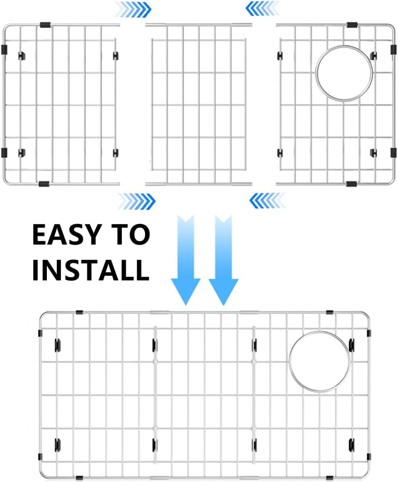 Kitchen Sink Grid with Sink Strainer, Detachable Stainless Steel Sink Rack for Bottom of Sink, 28.25"L