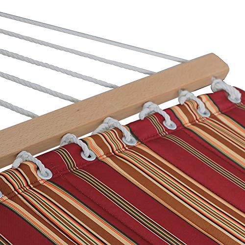 Image of Lazy Daze Hammocks 2 Person Hammock with 12FT Stand for Outside, Quilted Double Hammock with Detachable Pillow, Balance Strap & Carrying Bag Included, 450lbs Capacity, Red Stripes