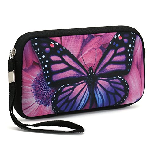 Unisex Portable Washable Travel All Smartphone Wristlets Bag Clutch Wallets, Change Purse,Cosmetic Bag Pouch Coin Purse Zipper Change Holder With Strap (Purple Butterfly) #TOP11