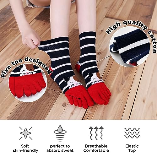 Image of CaiDieNu Women's Animal Toe Socks - Cotton Five Finger Colorful Funny Casual Crew Socks for Ladies
