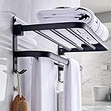 WELDMON Estante de Baño 15'' Plegable con Barra de Toalla, Toallero de Aluminio Negro, Organizador de Baño, Estante de...