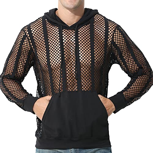 YUFEIDA Men's Fashion Hoodies Tank Tops Fishnet See Through Pullover Shirts Long Sleeve Muscle Pullover Active Hoodies4