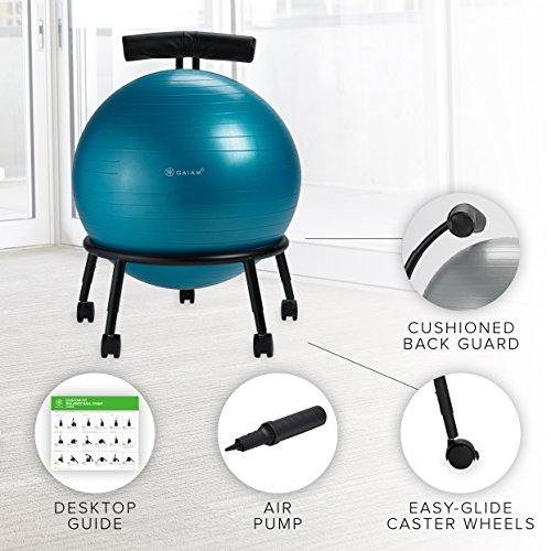 Image of Gaiam Custom-Fit Balance Ball Chair - Exercise Stability Ball Adjustable Desk Chair for Home or Office with 55cm Yoga Ball, Air Pump, Exercise Guide and Satisfaction Guarantee