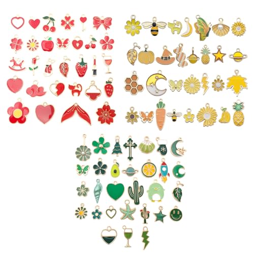 DIFLAX 90 Pièces Breloque pour Bracelet Mixte Charms Pendentifs DIY Collier Bracelet pour la Fabrication de Bijoux Lot en Vrac pour Création de Collier Bracelet (Rouge+Vert+Jaune)