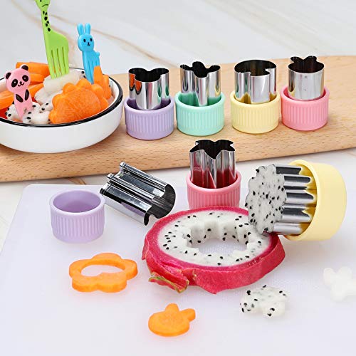 Vegetable Cutters Shapes Set, 16Pcs Mini Cookie Cutters, Vegetable Cutter And Fruit Stamps Mold + 20Pcs Cute Cartoon Animals Food Picks And Forks -For Kids Baking And Food Supplement Accessories #TOP1