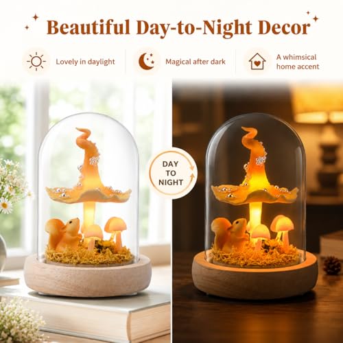 QUELIEN Mushroom Lamp in Glass Dome,Mushroom Gifts for Women - Warm LED Night Light for Bedroom Decor,Birthday Party Decorations,Ideal Birthday Gift Valentines Gift — view 2