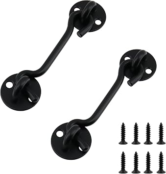 Antrader Hook and Eye Latch,4" Gate Door Latch,Barn Door Latch Lock,Black