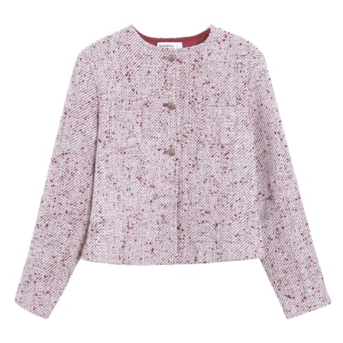 Amazhiyu Women's Wool Cropped Tweed Jacket Blazer Button-up Slim Fit with Pockets4
