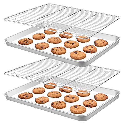 Rayze Baking Sheet Pan 2 Sheets  2 Racks Heavy Duty Warp Resistant Stainless Steel Cookie Sheet Baking Pan Tray with Cooling Rack Size 16 x 12 x 1 inch