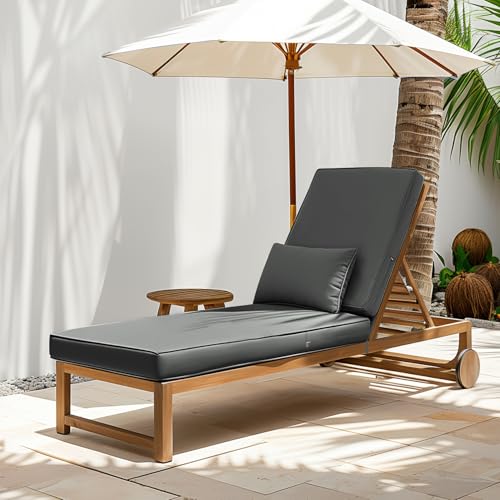 Lokex Chaise Lounge Cushions Outdoor, Waterproof Removable Chaise Lounge Cushion, 72x21x3 Inch Lounge Chair Cushions for Outdoor Furniture Comes with Lace-up Straps and Anti-Slip Bottom