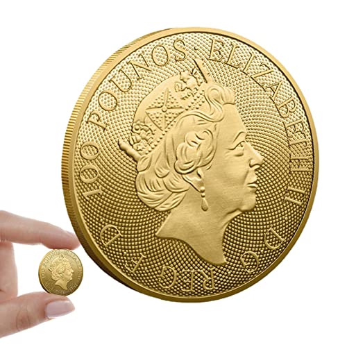 Yuxinkang Pièce Commémorative De La Reine Elizabeth II - Pièce Commémorative en Plaqué Or pour La Reine d'Angleterre, Pièce De Collection Souvenir avec 10 Animaux Entourant Sa Majesté La Reine Cover