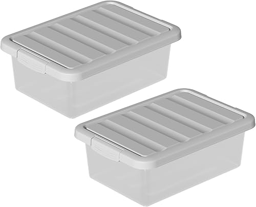 Miniatura 7 de Paquete de 2 contenedores de almacenamiento medianos con tapas, caja organizadora apilable transparente de 14 cuartos de galón, contenedores