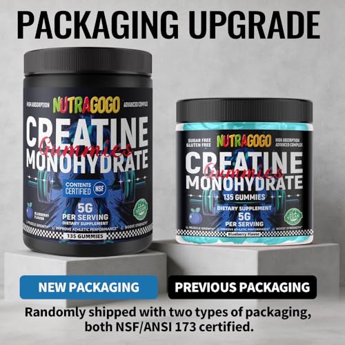 NUTRAGOGO NSF Certified Creatine Gummy - Creatine Monohydrate Gummies for Men & Women-5g of Creatine Monohydrate per Serving - Sugar Free,Vegan, Blueberry Electrolyte Chews, 135 Count — view 4