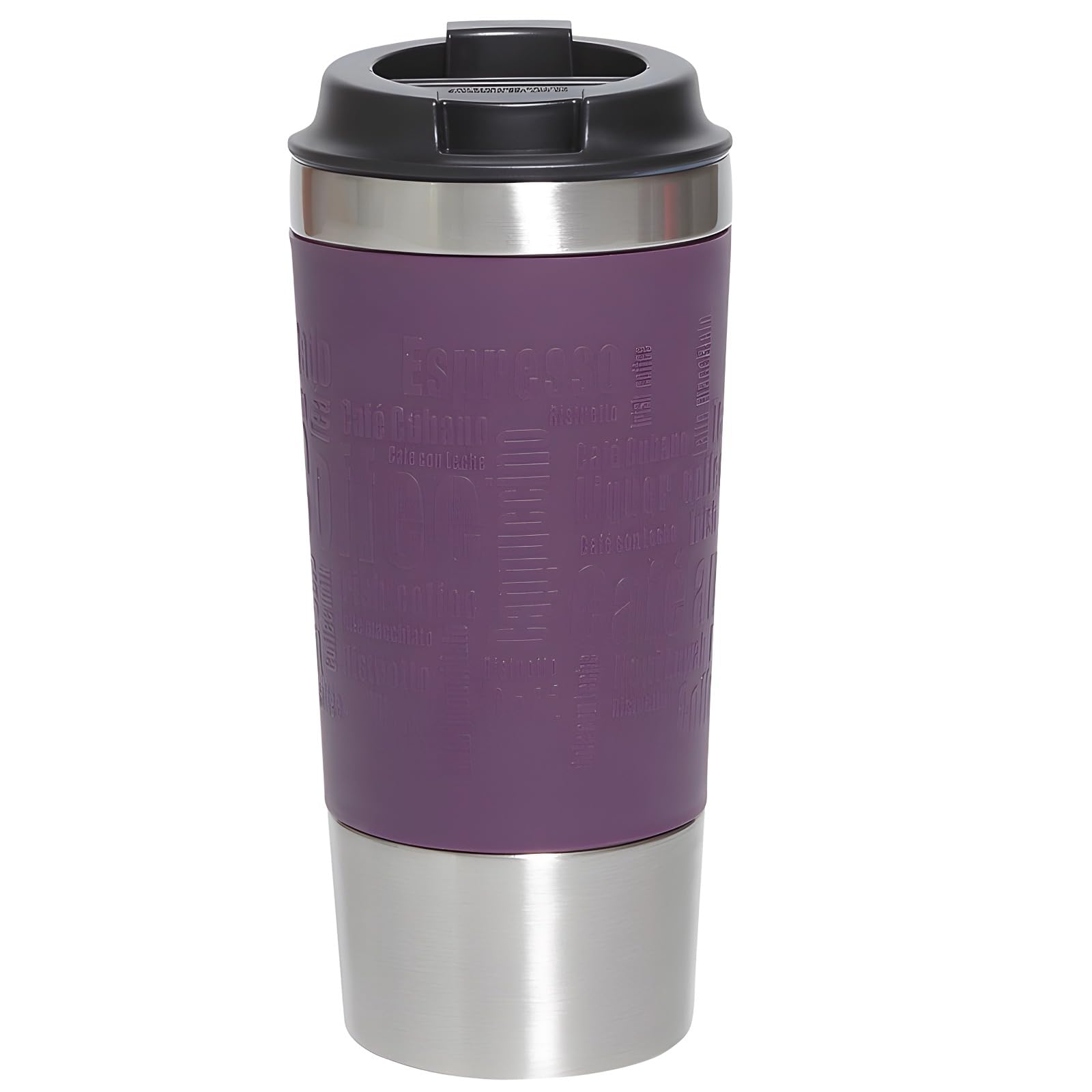 Générique Kaffeereisebecher aus vakuumisoliertem Edelstahl, violett, 18,5 x 8,5 cm, auslaufsicherer Deckel für unterwegs, hält 6 Std. warm und 12 Std. kalt, ideal fürs Auto
