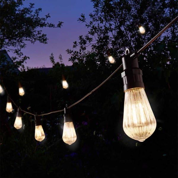Garden Mile 31ft Mains Powered String Lights - 9.5m Warm White LED Outdoor & Indoor Festoon Lights- 10pc Connectable String Lights, Weatherproof Lighting for Garden Decor, Patios & Party Decoration
