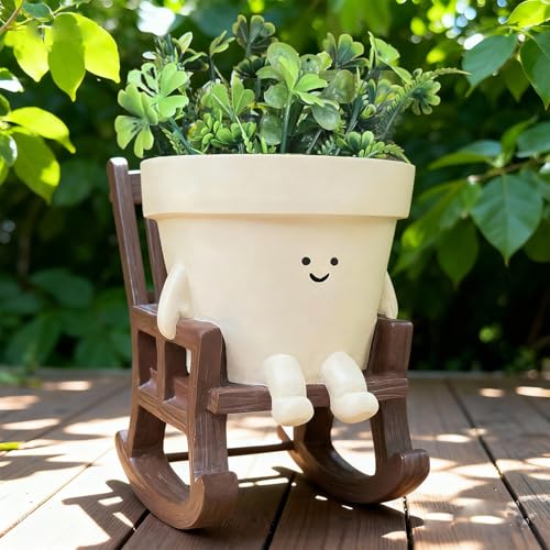 Jxcnkiy Smily Face Planter Pot, Cute Rocking Chair Plants Pots, Funny Face Planter Pots Head, Indoor and Outdoor Succulent Pot with Drainage Hole, Gifts for Mother, Women, Appreciation, Christmas