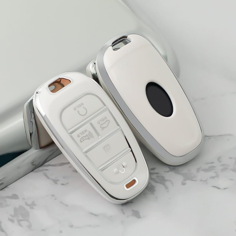 Miniatura 3 de Funda para llavero Hyundai, 5 botones, TPU suave con llavero de cuero, protección de 360 grados, funda para llave de automóvil, compatible con