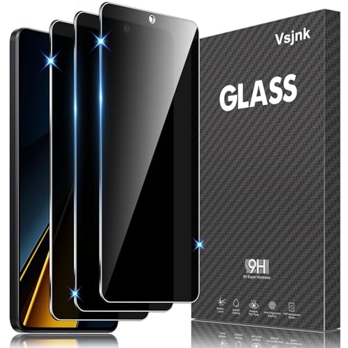 Vsjnk Szkło hartowane prywatności, kompatybilne z folią ochronną Xiaomi Poco X6 Pro, 3 sztuki ochrony ekranu przeciw odciskom palców, odporny na zarysowania i pęcherzyki, twardość 9H.