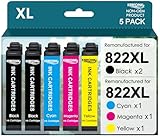 KERFOINK for 822XL Ink Cartridge Remanufactured for Epson 822XL Ink Cartridges 822 822 XL for Workforce Pro WF-3820 WF-3823 WF-4820 WF-4830 WF4833 Printer (2 Black Cyan Magenta Yellow, 5 Pack)