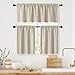 MitoVilla Boho Kitchen Curtains 24 Inch Length, 2 Panels Farmhouse Cafe Curtains Short Tier Small Cotton Linen Striped Curtain for RV Bathroom Sink Cabinet Half Door Bay Windows, Taupe