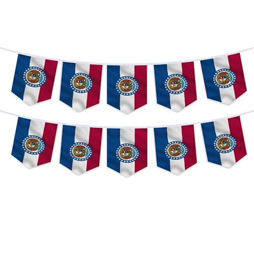 Missouri State String Flag Pennant Banner 8x12in,Small Mini MO State Flags Bunting Banner,National Country Decoration for School, Party, Sports Events, Patriotic Festival, 30 Feet 30 Flags. (Missouri)