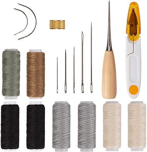 AIEX Upholstery Repair Kit Leather Hand Sewing Craft Tools with Needles, Thread, Drilling Awls for Leather Canvas Sewing (18)