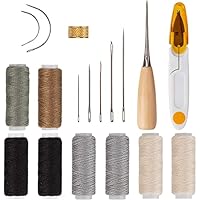 AIEX 18 Piezas Cuero Artesanía de Cuero Kit de Costura Manual de Bricolaje con Agujas, Hilo, Brocas para Coser Lienzo de Cuero