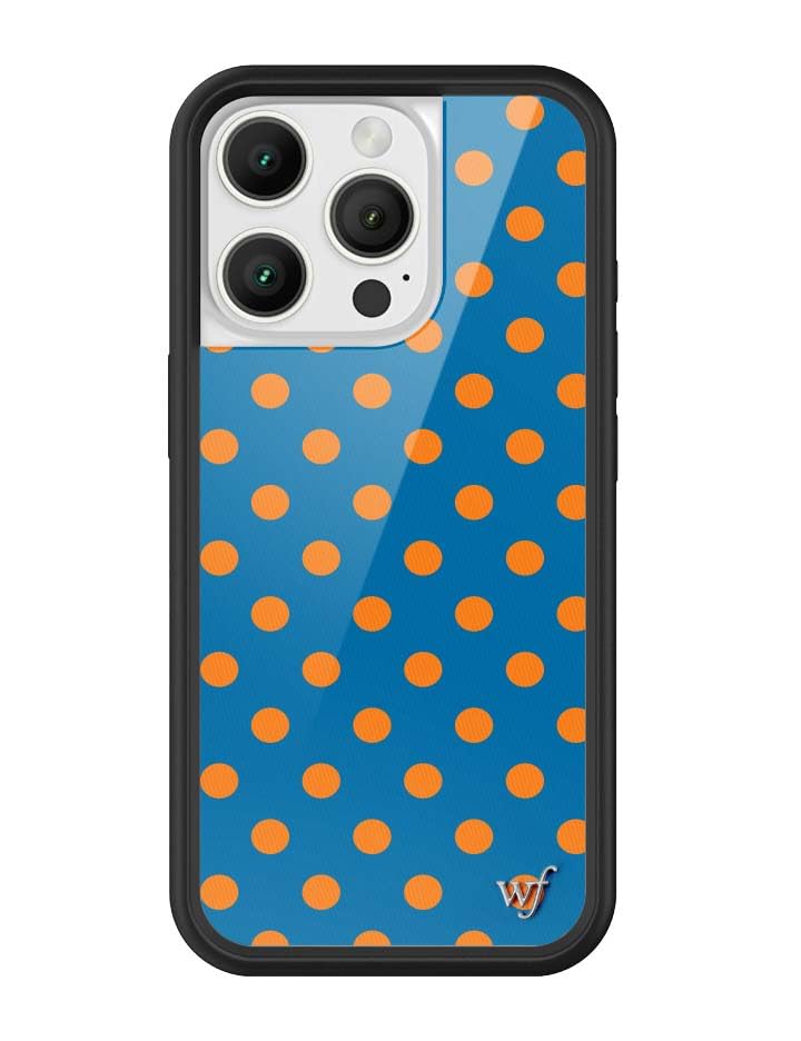 Image of Wildflower Cases - iPhone 16 Pro Compatible - Polka Dot - Blue & Orange | Impact-Certified 6.5 ft Drop Protection Case, Raised Protective Bumper, Cute Aesthetic Design, Women-Owned Small Business