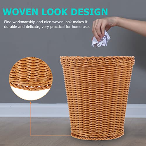 Image of Ciieeo Woven Trash can Small Desktop Waste Basket Natural Rattan Style Wicker Wastebasket for Bathroom Bedroom Kitchen Office Storage 9.64X8.26X6.29 Inches