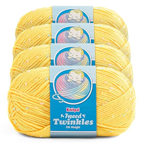 Image of Tweed Twinkles Soft Baby Yarn for Crocheting, 4-Pack (696Yds / 400G), Free Patterns - Acrylic Baby Blanket Knitting Yarn with Flecks - Size 3 DK Light Worsted Weight - Daffodil Yellow